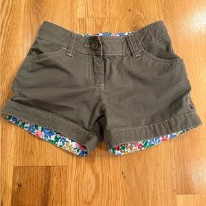Mini Boden Girls Green Chino Shorts Size 6Y with Floral Trim